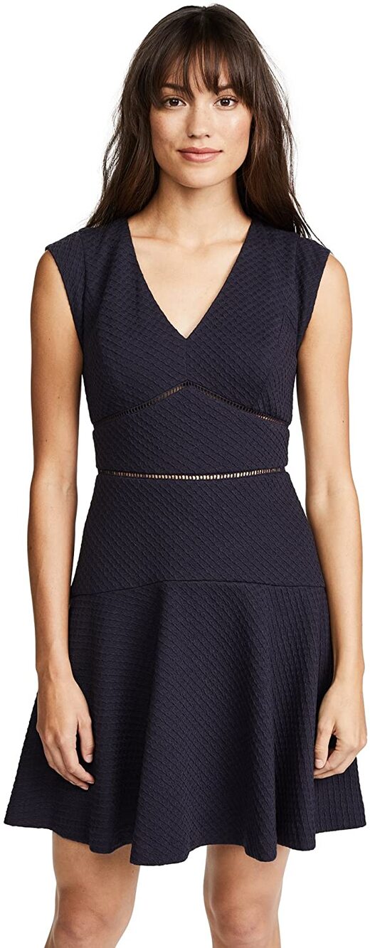 Rebecca Taylor Navy Ladder Stitch Trimmed Dress